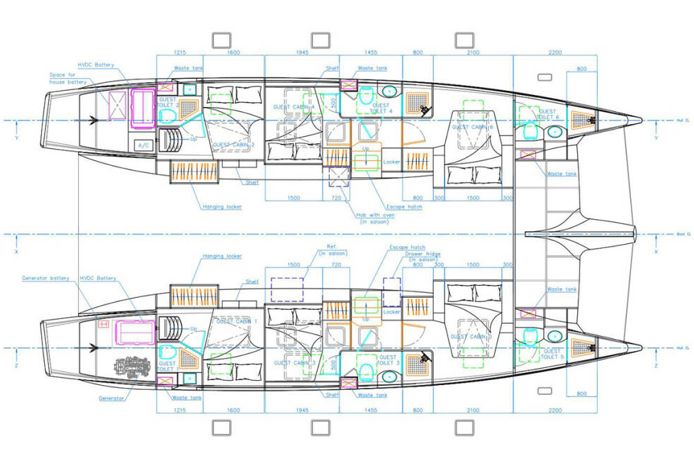 Island Spirit 525E 6-cabin layout