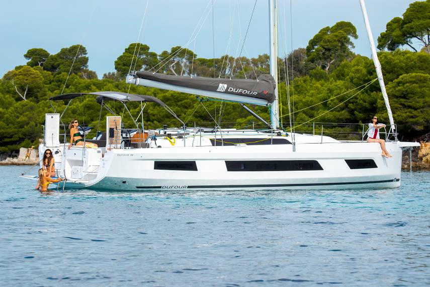 dufour 44 sailboat at anchor