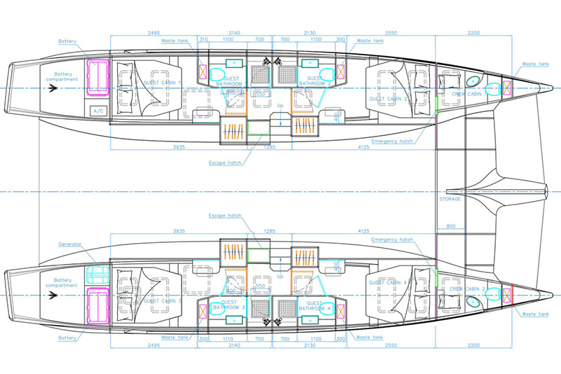 Island Spirit 525E 4-cabin layout