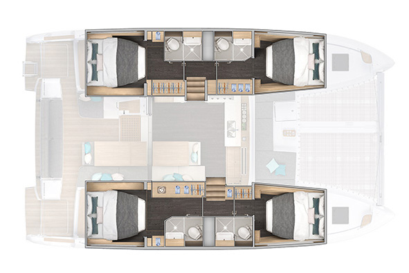 Lagoon 43  layout 4 cabin