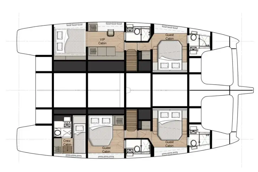 sunreef-50-cabin-deck with master suite, 3 doubles + crew